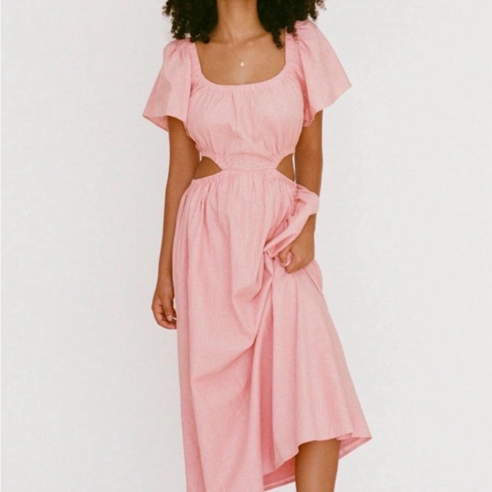 Chic Pink Midi Dress with Cutout Design